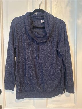 Cozy Heathered Navy Cowl Neck Sweater with Drawstring (Sam’s Club)